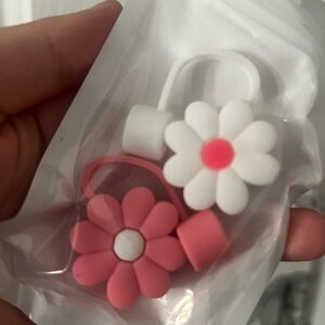 🐣Floral Straw Toppers Pink and White 2 Pack